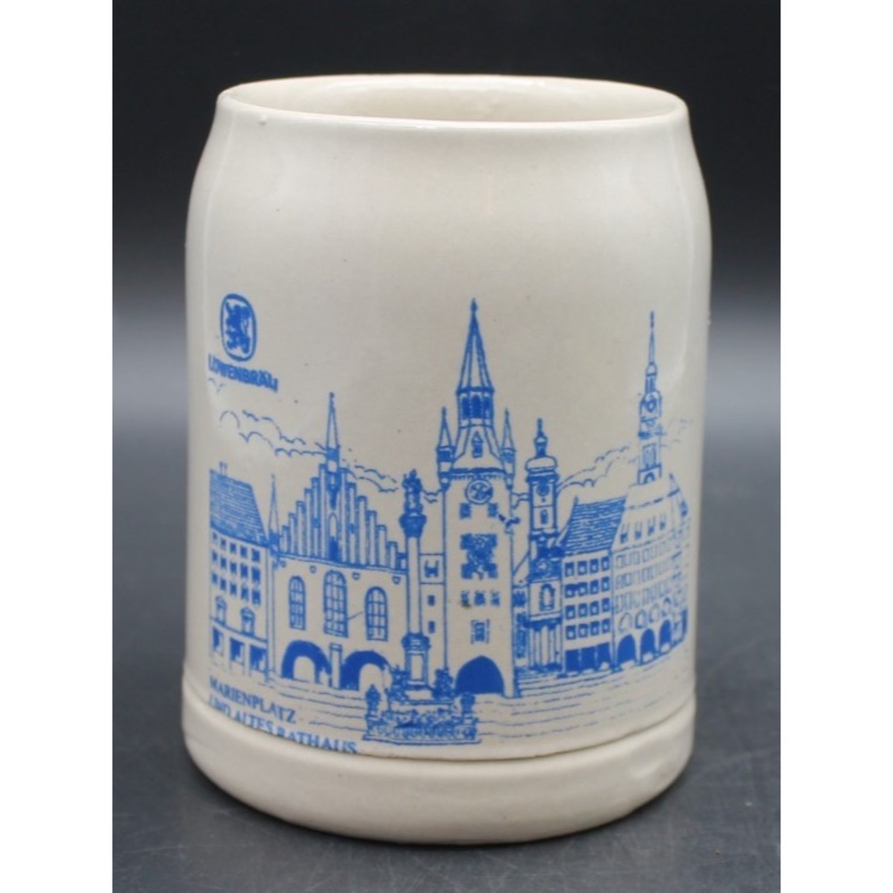 Lowenbrau Munich Germany Stoneware Beer Stein Mug 0.5L Marienplatz Rathaus